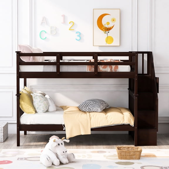 Twin-over-twin Bunk Bed With Storage, Shade, Creating A Serene Bedroom And Dorm Convenient Storage Areas Guard Rail, For