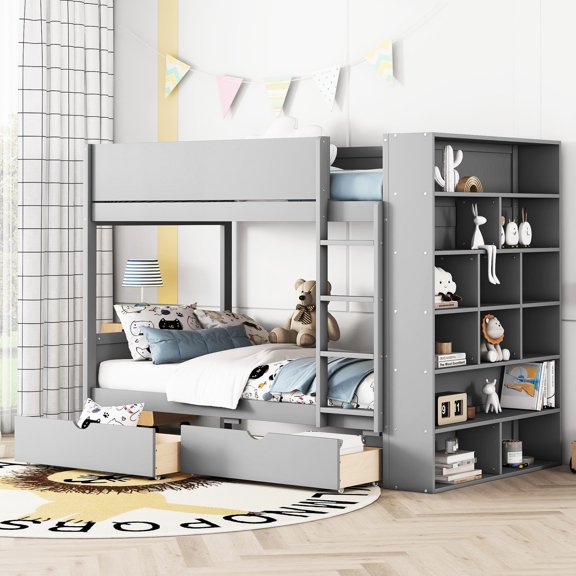 Twin over twin bunk with drawers and headboard | Provide storage, ensure safety for bottom bunk users
