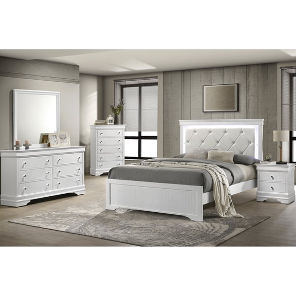 Twin size 5-piece - Tufted headboard with LED - Bedroom - Cohesive modern style