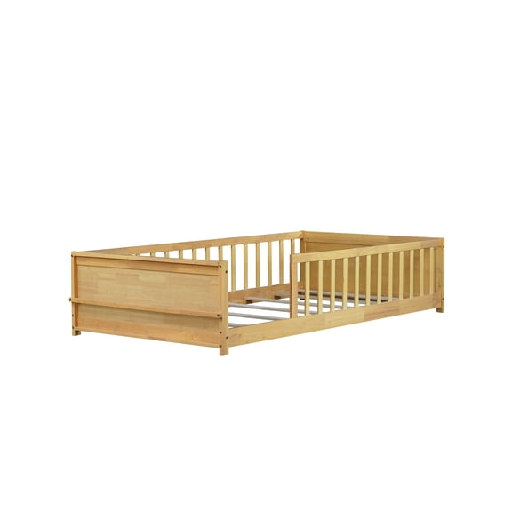 Twin size Floor Platform Bed with Built-in Book Rack,Natural(Old Sku:W504P143309)