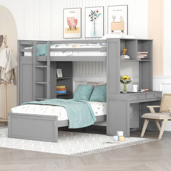 Twin size Loft Bed - Solid Pine, Max Space, Gray