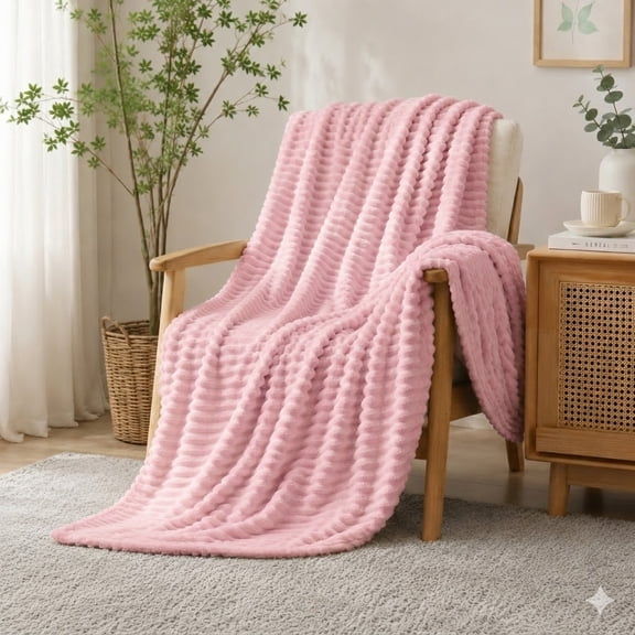 Throw Blanket for Couch, 230GSM Super Soft Twin Size Throws for Office Picnic Travel Bedroom,Warm Cozy Lightweight Blanket for Home Decor, All-Season Suitable, Pink