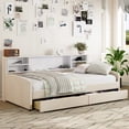thumbnail image 1 of Twin Size Velvet Platform Bed with Storage and Drawers, Beige, for Bedroom, 1 of 18