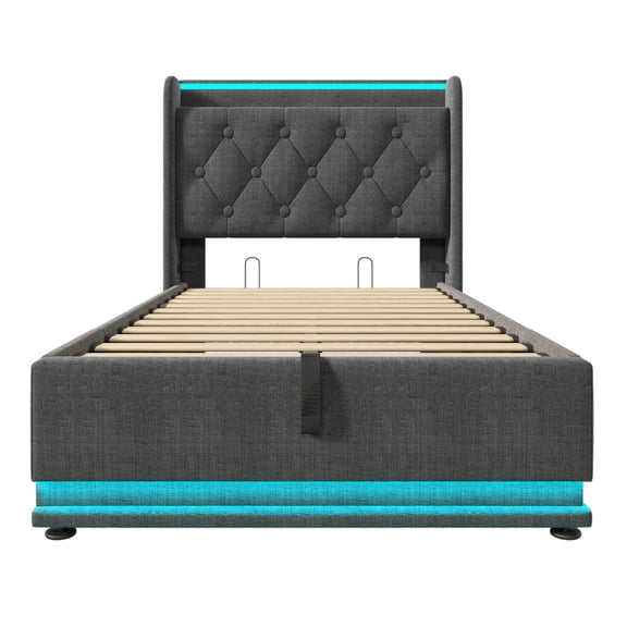 Bybafun 40.7 in 360 Surround LED Function and USB Type-C Charging Standard Bed Frames, Queen