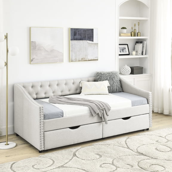 Twin size daybed with pull - out drawers | Gives a comfortable sitting experience and storage
