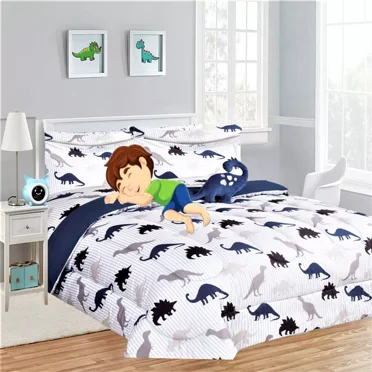 Twin size dinosaur white bedding cover bed in bag comforter, sheet set, pillow case stuffed toy for Kids and Teens