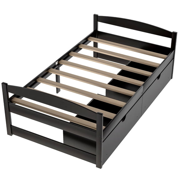 Twin size platform bed, with two drawers, gray