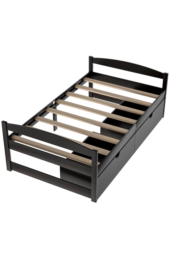 Twin size platform bed, with two drawers, gray