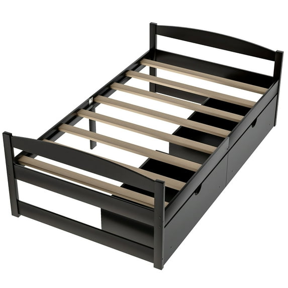 Twin size platform bed, with two drawers, gray