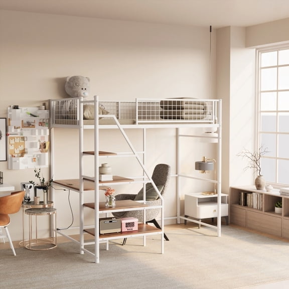 Twin sized loft bed with charging & LED - Strong & Stable | Bedroom/Dormitory