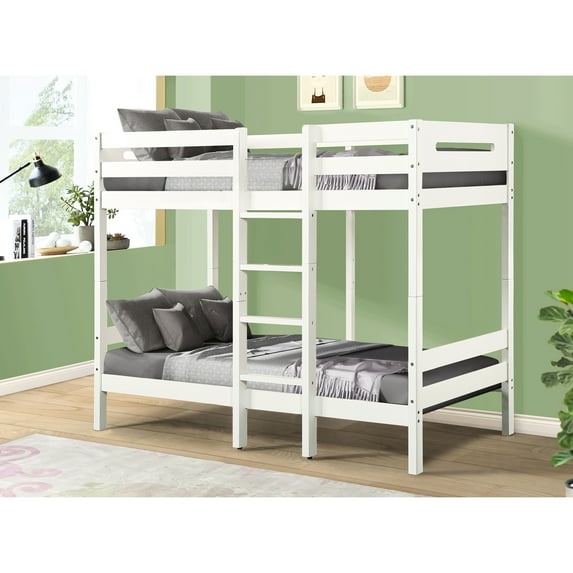 Twin/twin Bunk Bed In White - , Slat Included, 300lbs Capacity, Easy To Assemble, Synthetic Wood And With Finish Slat, Construct, Composite Pine