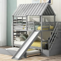 Twin/twin Bunk Bed With Trundle, Gray Slide, And Versatile Storage Stylish Space Saving