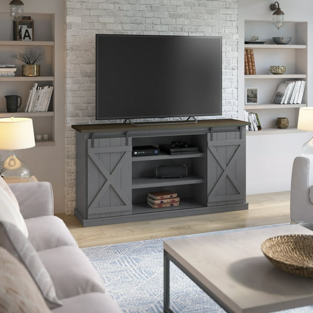 TwinStar Home Farmhouse TV Stand with Sliding Barn Doors for TVs up to