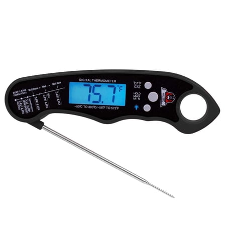 TwinTech Instant Read Meat Thermometer 1-2 Sec Water Resistant, Backlit, Magnetic, Foldable Probe for Kitchen, Grill, Candy, Liquids (Black)