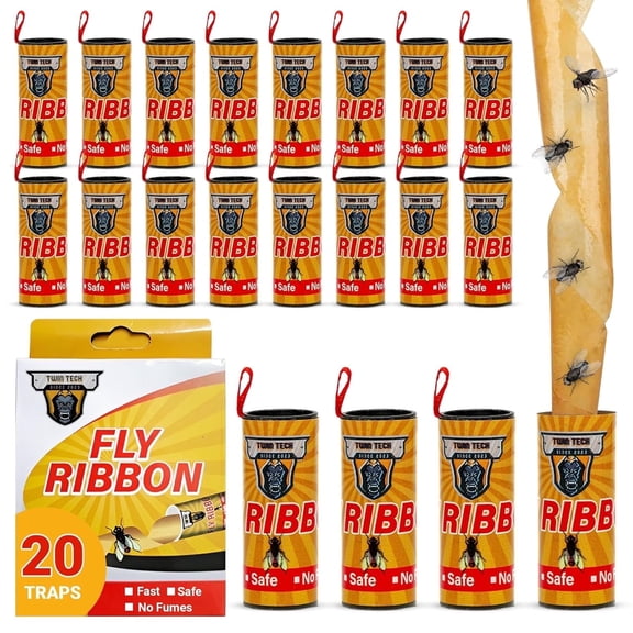 TwinTech Fly Ribbon - Indoor & Outdoor Fruit Fly Traps, 20 Pack Premium Adhesive Strips with Pin