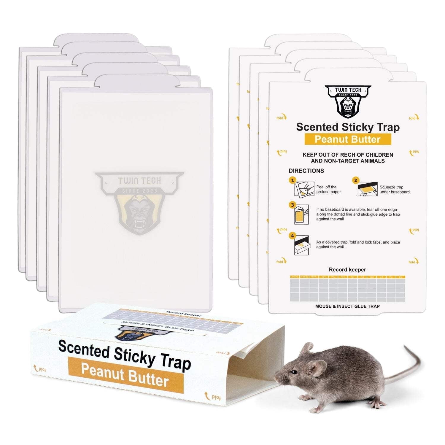 TwinTech Mouse Glue Boards, Pro Strength | Ready-to-Use Adhesive Traps | Pro-Scented Adhesive | Indoor Use | 36 Count