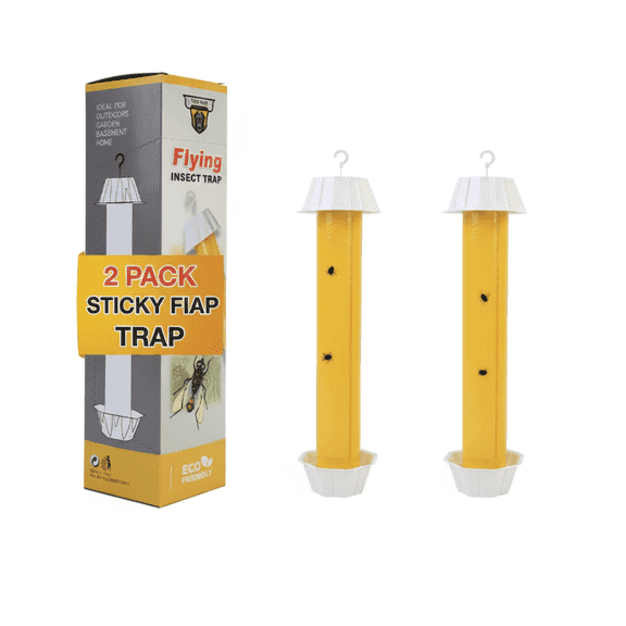 Hanging Sticky Fly Traps, 2 Pack Indoor/Outdoor Adhesive Fly Sticks by TwinTech, Captures Flies, Gnats & Flying Insects