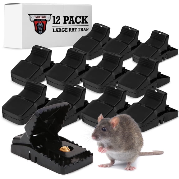 TwinTwinTech Large Jaws Reusable Rat Snap Traps, Touch-Free, 12 Pack