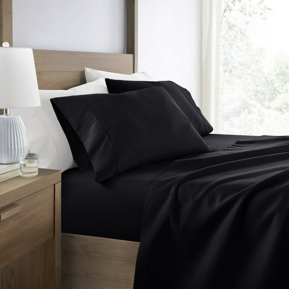Wrinkle Resistant Super Soft Bed Sheets Set, Twin XL 3-Piece Solid in Black by Comfort Canopy