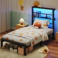 thumbnail image 1 of Patbrela Twin XL Size Bed Frame with 49.2-Inch LED High Headboard and 2-Tier Storage, Metal Platform Bed, Black, 1 of 8