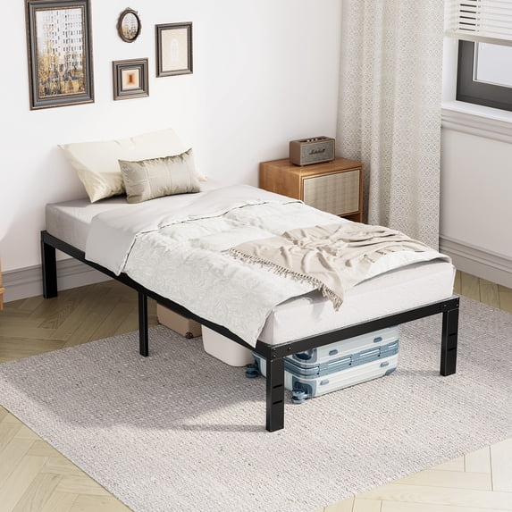 TwinXL Size Platform , 14 Inch Heavy Duty Metal Bed Frame with Under Bed Storage Space