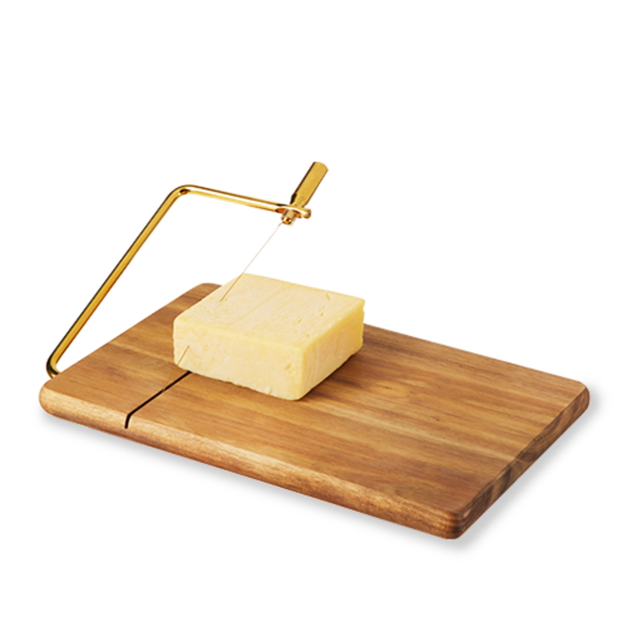 Acacia Wood Cheese Slicing Board with Gold Handle