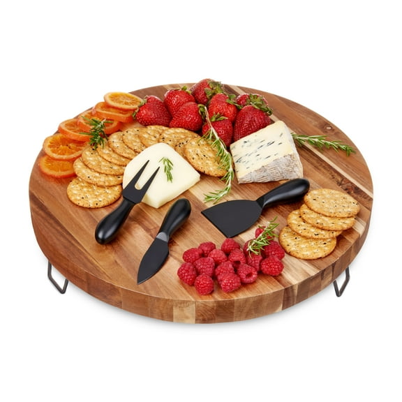 Twine Acacia Footed Cheese Board and Knife Set for Charcuterie, Party Gifts