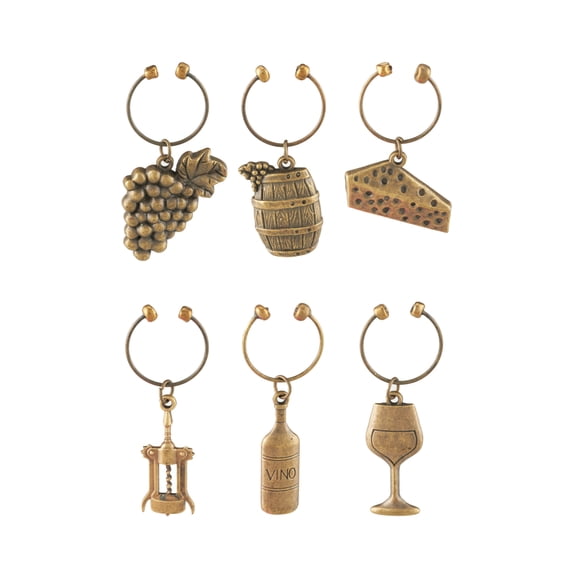 Twine Antiqued Farmhouse Decor Wine Charms, Drink Markers for Wine Glasses