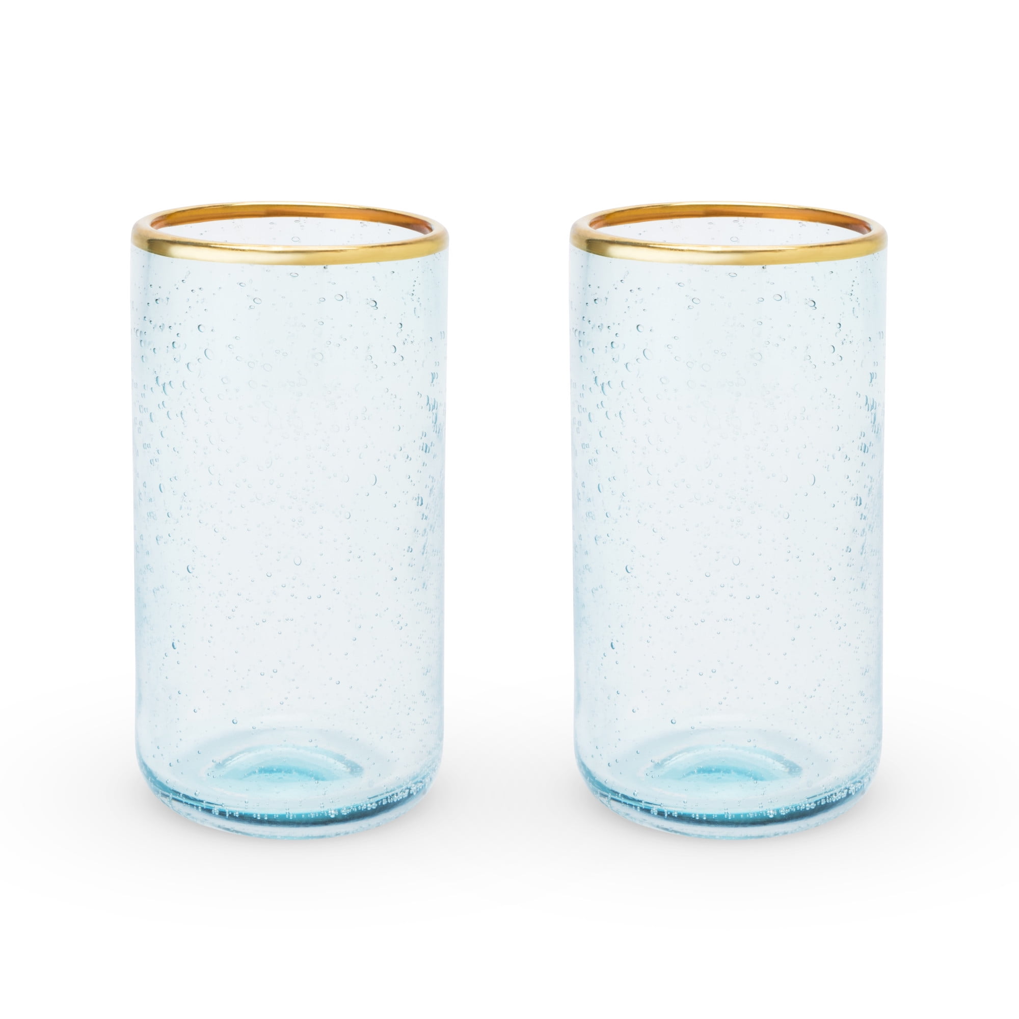 Twine Aqua Bubble Gold Rimmed Glass Tumblers Tinted Water Drinking