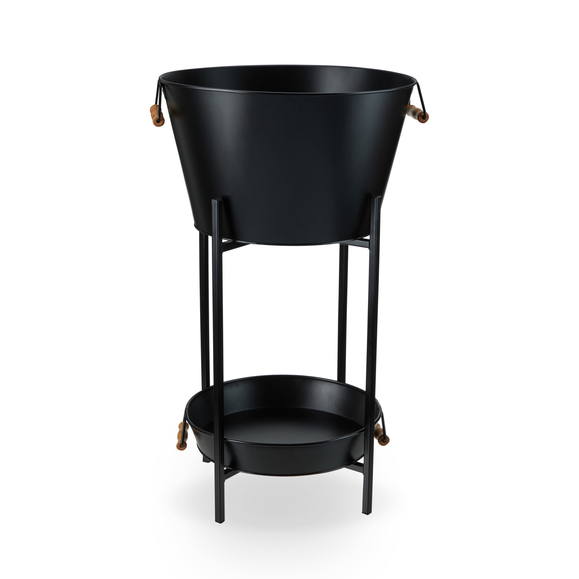 Black Galvanized Metal Beverage Tub with Stand and Tray