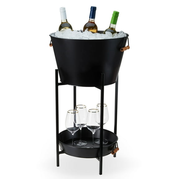 Twine Beverage Tub with Stand and Tray, Galvanized Tub for Party, 5.8 Gal