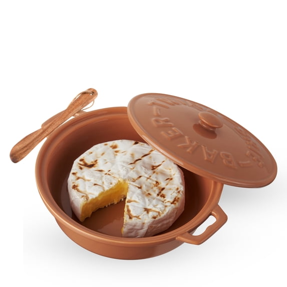 Twine Ceramic Brie Baker with Lid & Spreader, Stoneware Set of 1 Terracotta