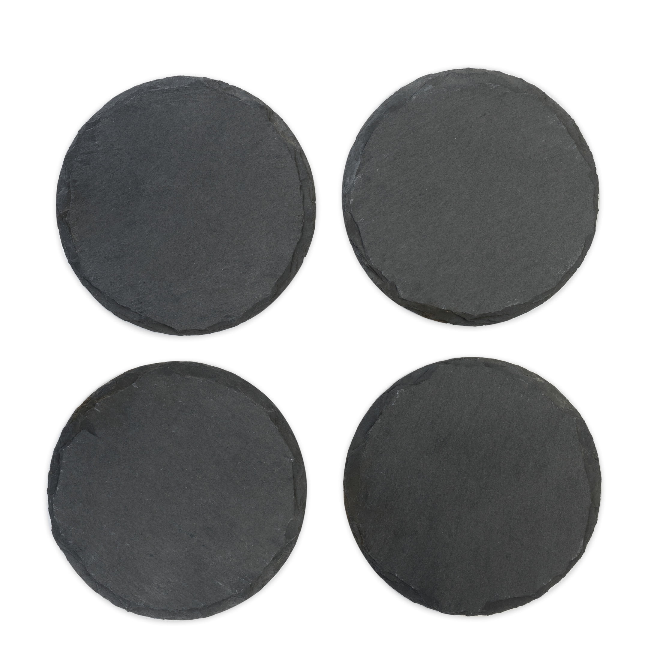 Black Slate Round Coasters with Velvet Backing, Set of 4