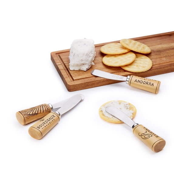 Twine Cork Handled Cheese Spreader Set, Butter Knives, Hosting Gifts Silver