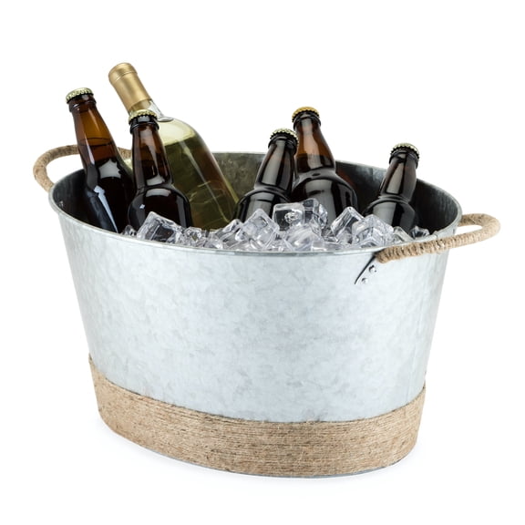 Twine Farmhouse Galvanized Ice Bucket, Beverage Tub for Outdoor Party Gifts