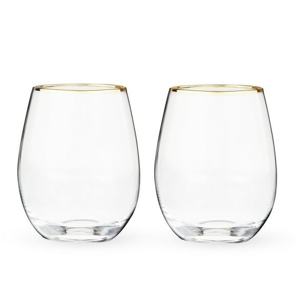 Twine Gilded Gold Rimmed Stemless Wine Glasses, Party Barware 18oz Set of 2