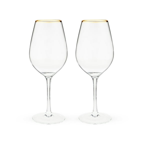 Twine Gilded Gold Rimmed Wine Glasses, Birthday Wedding Gifts 14oz Set of 2