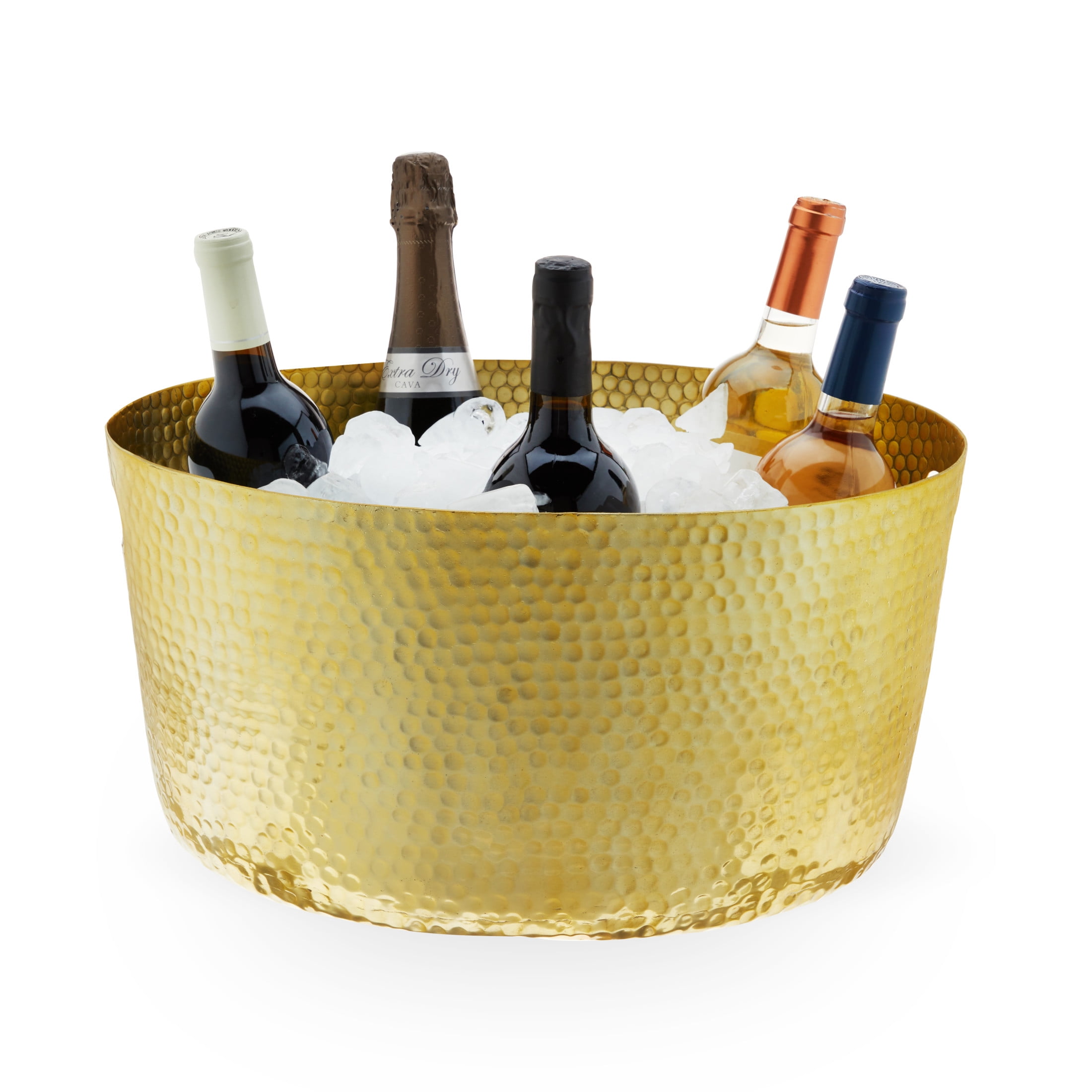 Large Gold Hammered Aluminum Beverage Tub with Handles