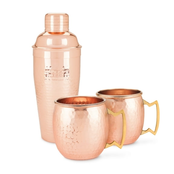 Twine Hammered Copper Moscow Mule Mugs and Cocktail Shaker Set, Party Gifts