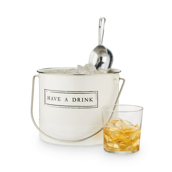 Twine "Have A Drink" Metal Ice Bucket and Scooper, Outdoor Party, 1 Gallon