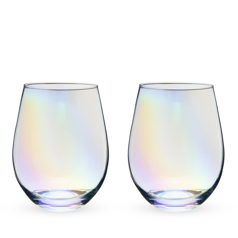 Twine Luster Stemless Wine Glasses, Set of 2, 20 Oz. Rainbow Finish  Tumblers, Decorative Barware 