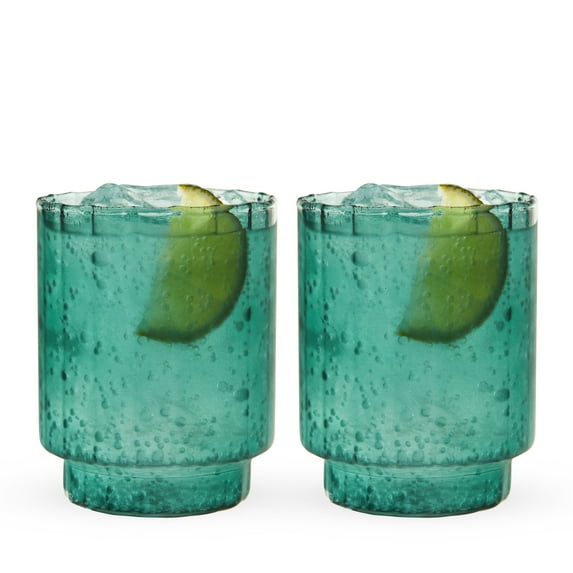 Twine Malachite Optic Glass Tumblers, Stackable Drinking Glasses, Perfect for Cocktails, Mocktails, Iced Coffee, Elegant Drinkware, Home Bar Essentials, Kitchen Glassware, 10 oz, Set of 2, Green