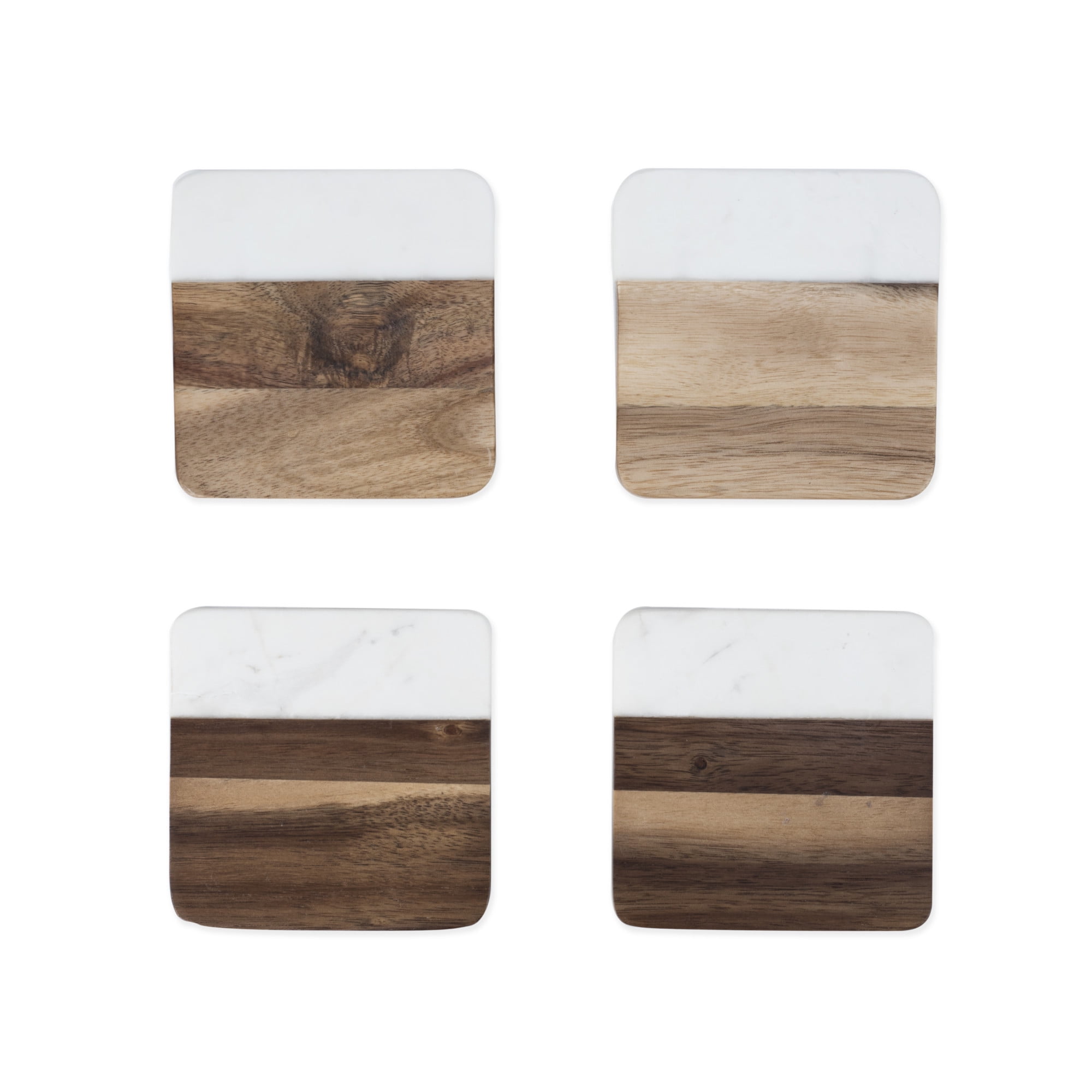 Drink Here Acacia Wood and Marble Coasters