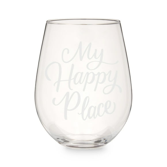 Twine My Happy Place, Etched Stemless Wine Glass, Fun Wine Gifts, 22 oz