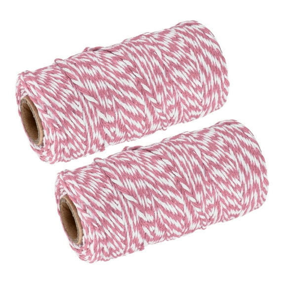 Twine Packing String Wrapping Cotton Twine 100M Pink and White Rope for Gift Wrapping Twine, Pack of 2