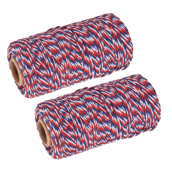 Twine Packing String Wrapping Cotton Twine 100M Red Blue and White Rope for Gift Wrapping Twine, Pack of 2
