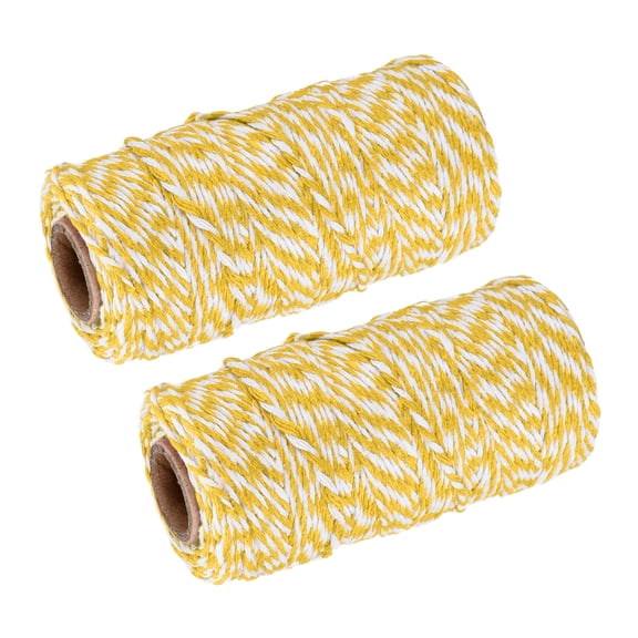 Twine Packing String Wrapping Cotton Twine 100M Yellow and White Rope for Gift Wrapping Twine, Pack of 2