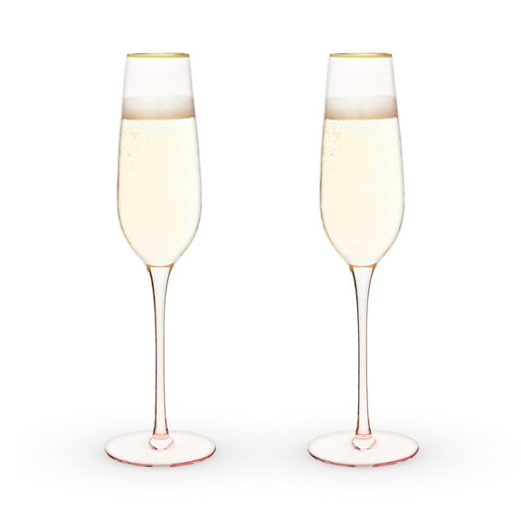 Twine Rose Crystal Champagne Flutes, Wedding Gifts, Home Bar, 8oz, Set of 2