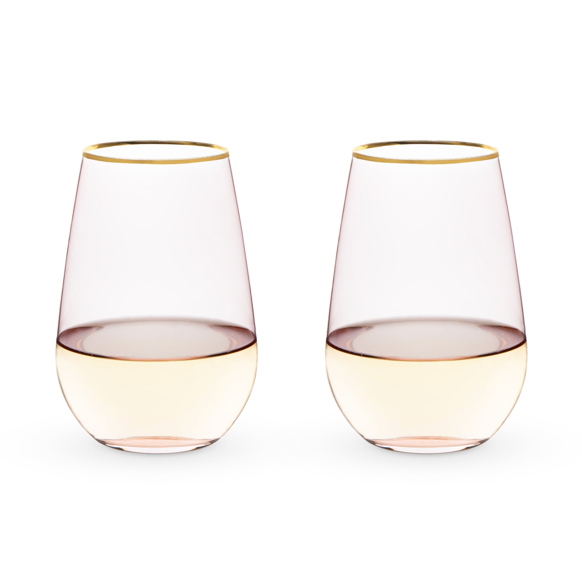 x1 Stemless Crystal Wine Glass 3D Spring Pink Flower Inside NEW