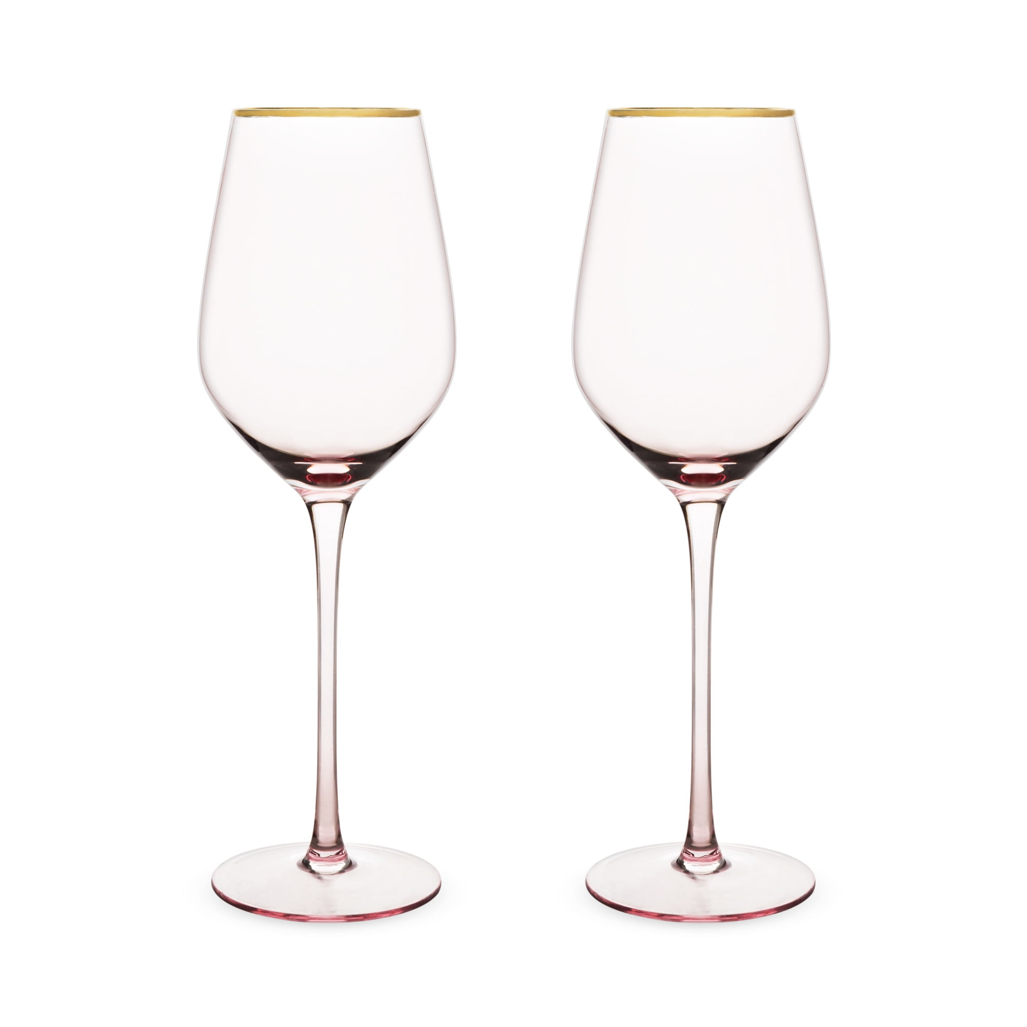 Rose Tinted Crystal White Wine Glasses with Gold Rim, Set of 2